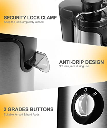 Juicer Machine, 600W Juicer with 3.5β Big Mouth for Whole Fruits and Veg, Juice Extractor with 3 Speeds, BPA Free, Easy to Clean