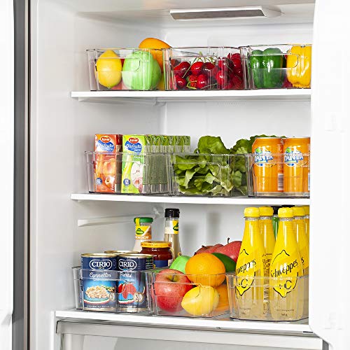 HOOJO Refrigerator Organizer Bins - 8pcs Clear Plastic Bins For Fridge, Freezer, Kitchen Cabinet, Pantry Organization and Storage, BPA Free Fridge Organizer, 12.5" Long