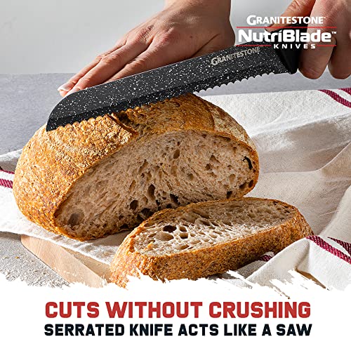 Granitestone Nutriblade 6 PC Knife Set, Professional Kitchen Chef’s Knives with Ultra Sharp Stainless Steel Blades and Nonstick Granite Coating, Easy-Grip Handle, Rust-proof, Dishwasher-safe, Black