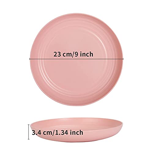 SGAOFIEE 12 PACK 9 Inch Lightweight Wheat Straw Plates, Unbreakable Deep Dinner Plates, Plastic Plates Reusable, Assorted Colors Dinnerware Sets, Microwave & Dishwasher Safe