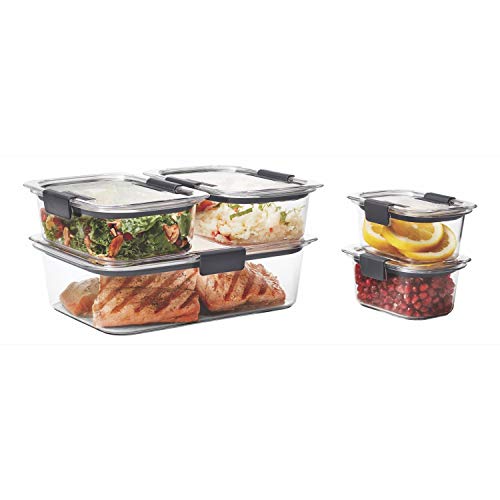 Rubbermaid Brilliance Leak-Proof Food Storage Containers with Airtight Lids, Set of 5 (10 Pieces Total) |BPA-Free & Stain Resistant Plastic