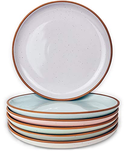 Mora Ceramic Plates Set, 7.8 in - Set of 6 - The Dessert, Salad, Appetizer, Small Dinner etc Plate. Microwave, Oven, and Dishwasher Safe, Scratch Resistant. Kitchen Porcelain Dish - Assorted Colors