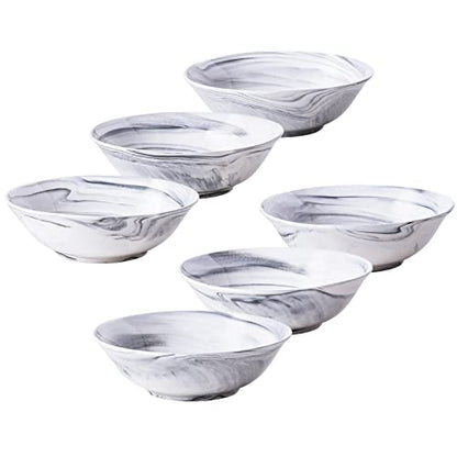 Yundu Grey Marble Ceramics Bowls Set of 6, 28 Ounce Pasta/Cereal/Salad/Soup Bowls for Kitchen, Dishwasher & Microwave Safe