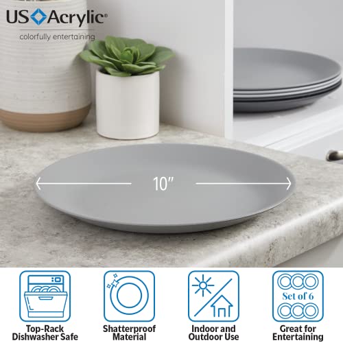 US Acrylic Everest Ultra-Durable Plastic 10 inch Dinner Plates in Grey Stone | set of 6 Reusable, BPA-Free, Made in the USA, Dishwasher Safe Dinnerware