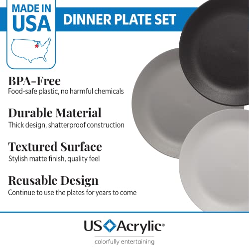 US Acrylic Everest Ultra-Durable Plastic 10 inch Dinner Plates in Grey Stone | set of 6 Reusable, BPA-Free, Made in the USA, Dishwasher Safe Dinnerware