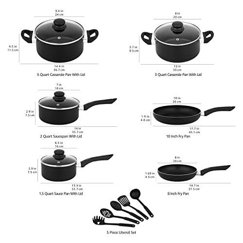 Amazon Basics Non-Stick Cookware Set, Pots, Pans and Utensils - 15-Piece Set