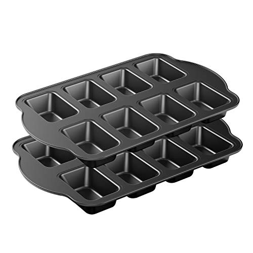 Tiawudi 2 Pack Non-Stick Mini Loaf Pan, Carbon Steel Baking Bread Pan, 8-Cavity