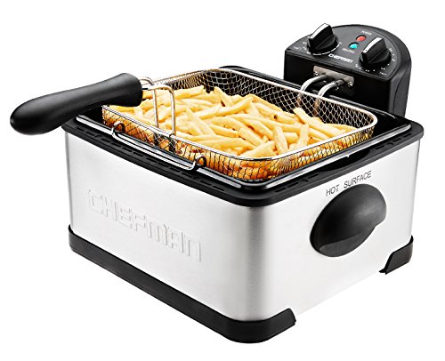 Chefman 4.5 Liter Deep Fryer w/Basket Strainer, XL Jumbo Size, Adjustable Temperature & Timer, Perfect for Fried Chicken, Shrimp, French Fries, Chips & More, Removable Oil-Container, Stainless Steel