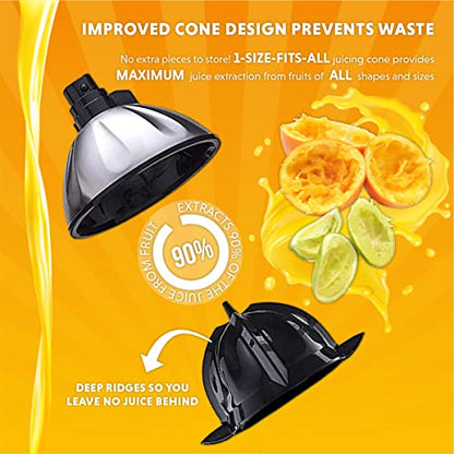 Eurolux Electric Citrus Juicer Squeezer, for Orange, Lemon, Grapefruit, Stainless Steel 160 Watts of Power Soft Grip Handle and Cone Lid for Easy Use (ELCJ-1700S)