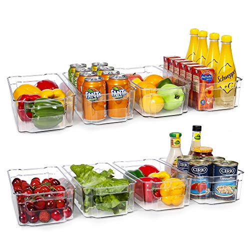 HOOJO Refrigerator Organizer Bins - 8pcs Clear Plastic Bins For Fridge, Freezer, Kitchen Cabinet, Pantry Organization and Storage, BPA Free Fridge Organizer, 12.5" Long