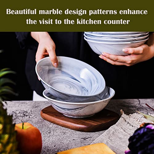 Yundu Grey Marble Ceramics Bowls Set of 6, 28 Ounce Pasta/Cereal/Salad/Soup Bowls for Kitchen, Dishwasher & Microwave Safe